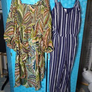 Used Palazzo Pants Blue/White Striped & Multi-Color Dress (Stops at Waist Front)